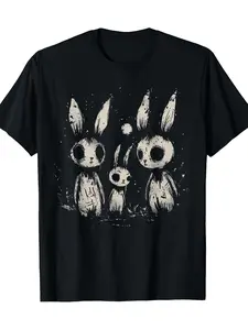 Horrible Cute Rabbit Gothic Dark Alternative Aesthetic T-shirt 220g, office commute, Halloween, fade-resistant, for young people, Black Friday, classic fit