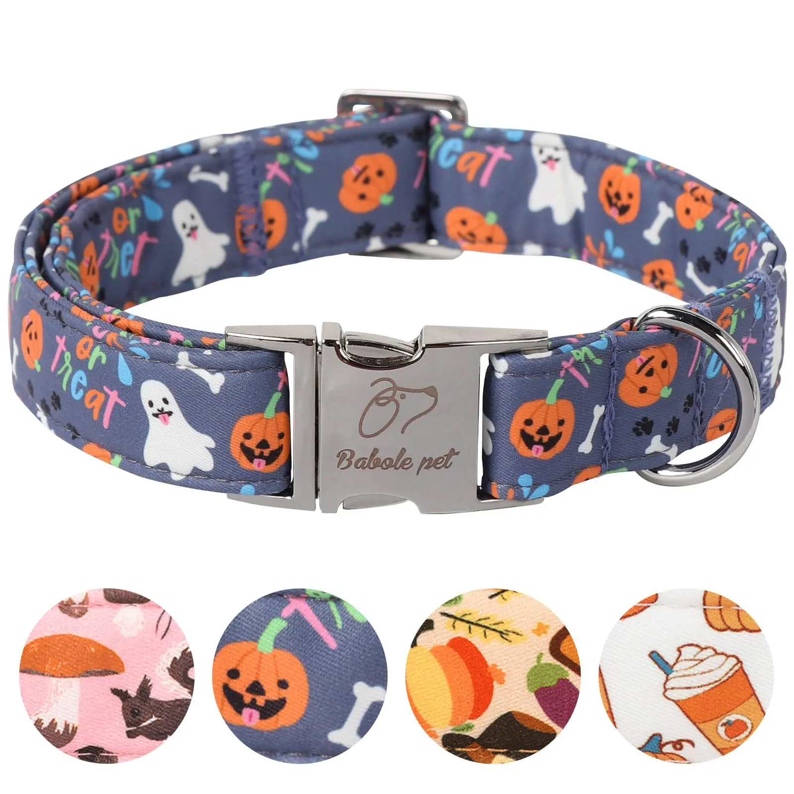 Babole Pet Halloween Dog Collar with Metal Safety Buckle for Small, Medium & Large Dogs, Adjustable Quick-Release Puppy Accessory for Girl Boy Dogs