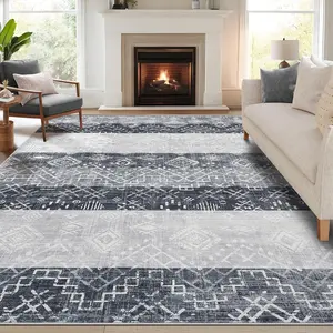 Washable Area Rug Low Pile Rug Geometric Distressed Carpet Modern Decorative Rug Foldable Indoor Rug For Living Room Farmhouse Bedroom Dining Room