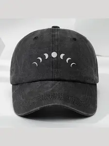 Creative Sun Moon Embroidered Baseball Cap, Classic Washed Vintage Look Duckbill Design Hat, Outdoor Sports Casual Soft Top, Moisture-Wicking Breathable Sunshade Hat, Sun Protection, Sun Moon Embroidery
