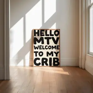 Hello Mtv Welcome to My Crib Art Print, Preppy Apartment Poster, Trendy Cool Apartment Art Dorm Living Room Art Unframed, Room Decor