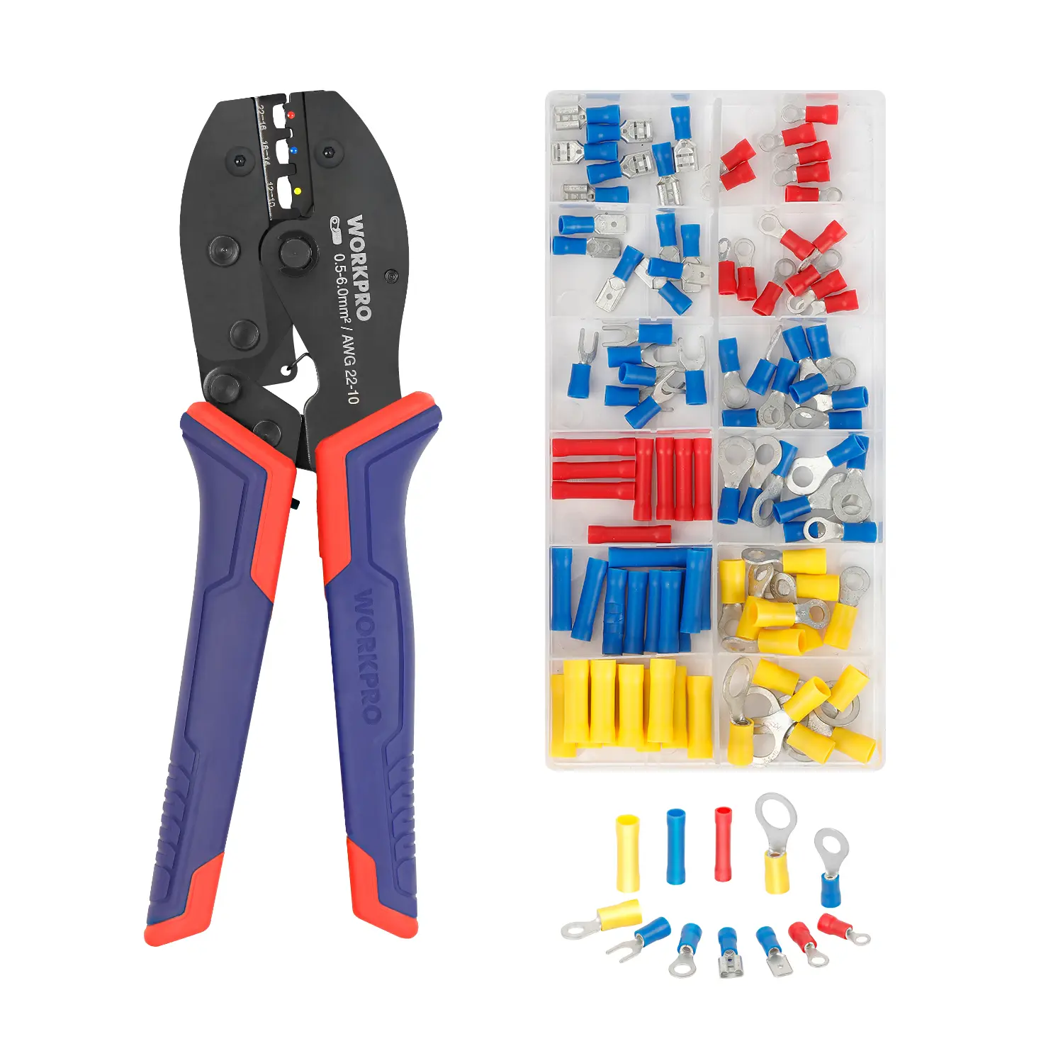 #fathersdaygift WORKPRO Wire Crimping Tool Kit, Ratcheting Insulated Terminal Crimper for 22 to 10 AWG Wire, Crimping Pliers with 100 Pieces Terminal Connectors