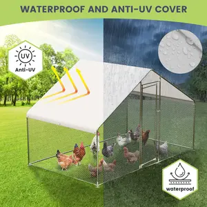 Heavy Duty Large Walk-In Metal Chicken Coop with Waterproof UV-Resistant Cover Outdoor Poultry Cage Secure Backyard Enclosure for Chickens Ducks Rabbits Ideal for Backyard Farm