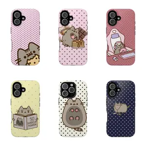 Pusheen The Cat Phone Case, Polka Dot Shockproof Case Cover Compatible With iPhone 16 15 14 13 12 11 Pro Max Galaxy S25 S24 S23 S22 Ultra, Gift For Christmas