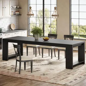LITTLE TREE 86.61-Inch Dining Table for 6-8 People, Modern Narrow Long Kitchen Table with Pedestal Base, Farmhouse Extra Long Rectangular Dining Room Furniture, 27.56 x 86.61 x 29.53 Inches, Black