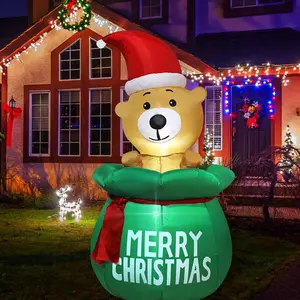 5 Feet Christmas Inflatable Bear Yard Decoration Giant Build-in Lighted Inflatable Christmas Bear Garden Lawn Yard Decor with Built in Fan and Anchor Ropes-