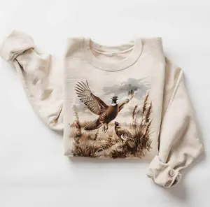 Retro Pheasant Bird Wilderness Scene Sweatshirt, 90's Vintage Game Birds Outfit, Boho Unisex Pullover Cotton