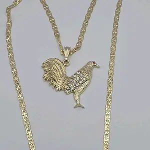 Rooster Clear Stone's Regular Chain Gold-Plated 24-Inch Necklace with Sparkling Rooster Pendant