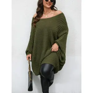Plus Size Loose-Fitting Batwing Sleeve Knit Pullover Sweater, Casual Style, All Seasons Wear, Comfortable & Versatile Design
