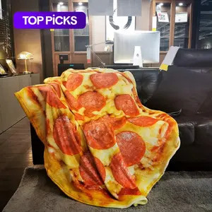 Cartoon Pizza Pattern Cozy Throw Blanket, 1 Count Portable Creative Lightweight Blankets for Sofa Beach Outdoor Camping