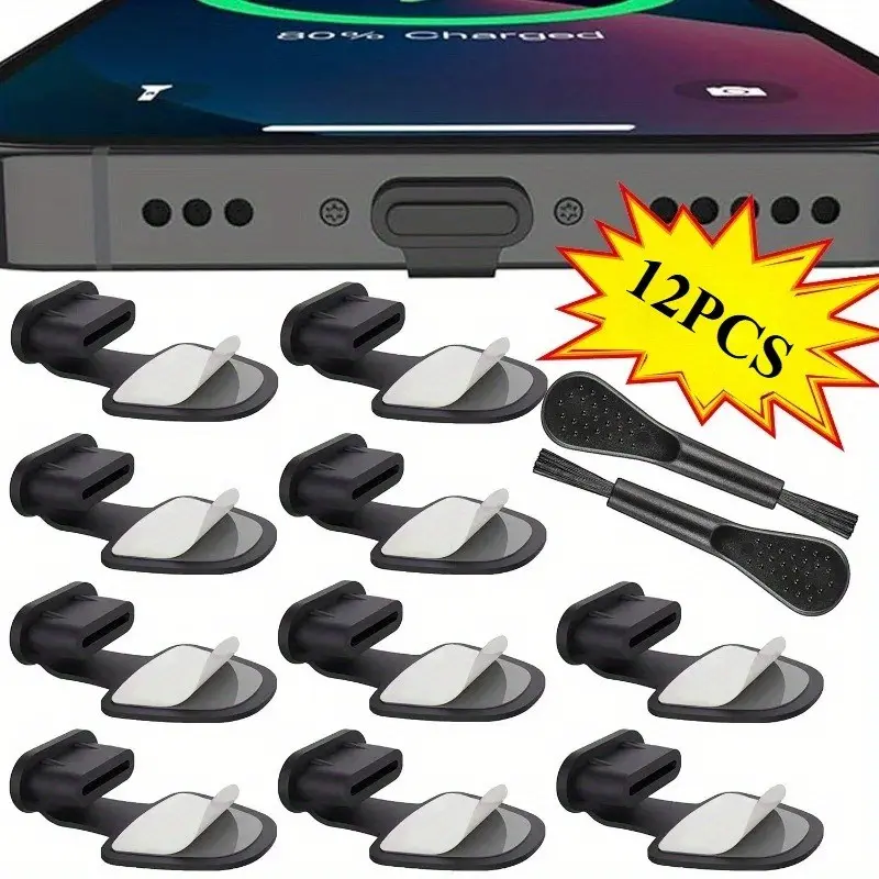 12 Piece USB Type C Dust Plugs Set, Compatible with All Type C Smartphones & Tablets, Includes Adhesive Backing, Portable Protection, Smartphone Accessories