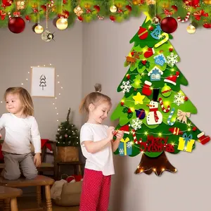 Felt Artificial Christmas Tree Set - Christmas Decorations 2025 with 26 Detachable Ornaments & LED Lights | DIY Wall Hanging Kit for Kids, Home Party Gift living room decor TiktokShopSpringGlowUp