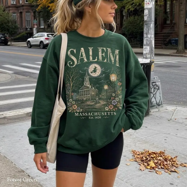 Salem Massachusetts Sweatshirt, Vintage Witch City Halloween Graphic