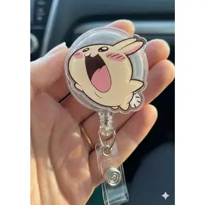Cute Chiikawa Hachiware Usagi Momonga Rakko Shisa Retractable Badge Reel – Kawaii Acrylic ID Holder, Anime Character Office Accessory, Unique Gift for Nurses, Teachers, Doctors, Healthcare Workers, Coworkers & Students