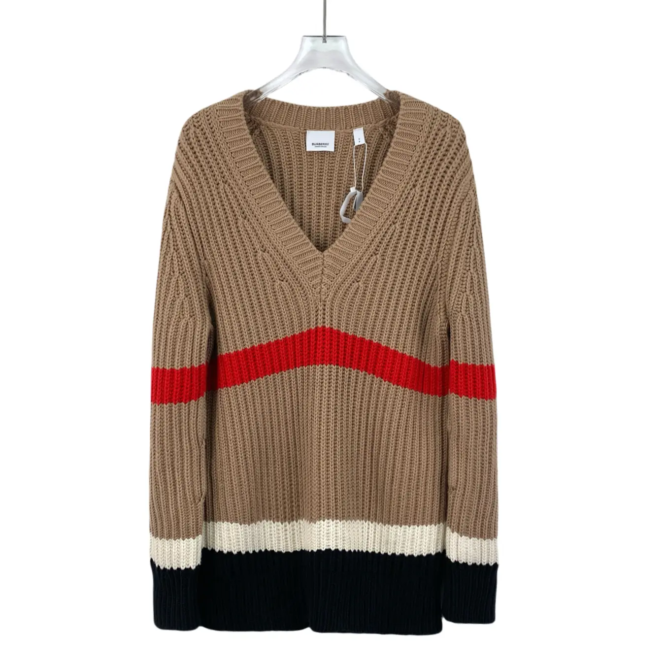 RDLT— Burberry Bicolor Stripe V-Neck Wool Knit Sweater Size S