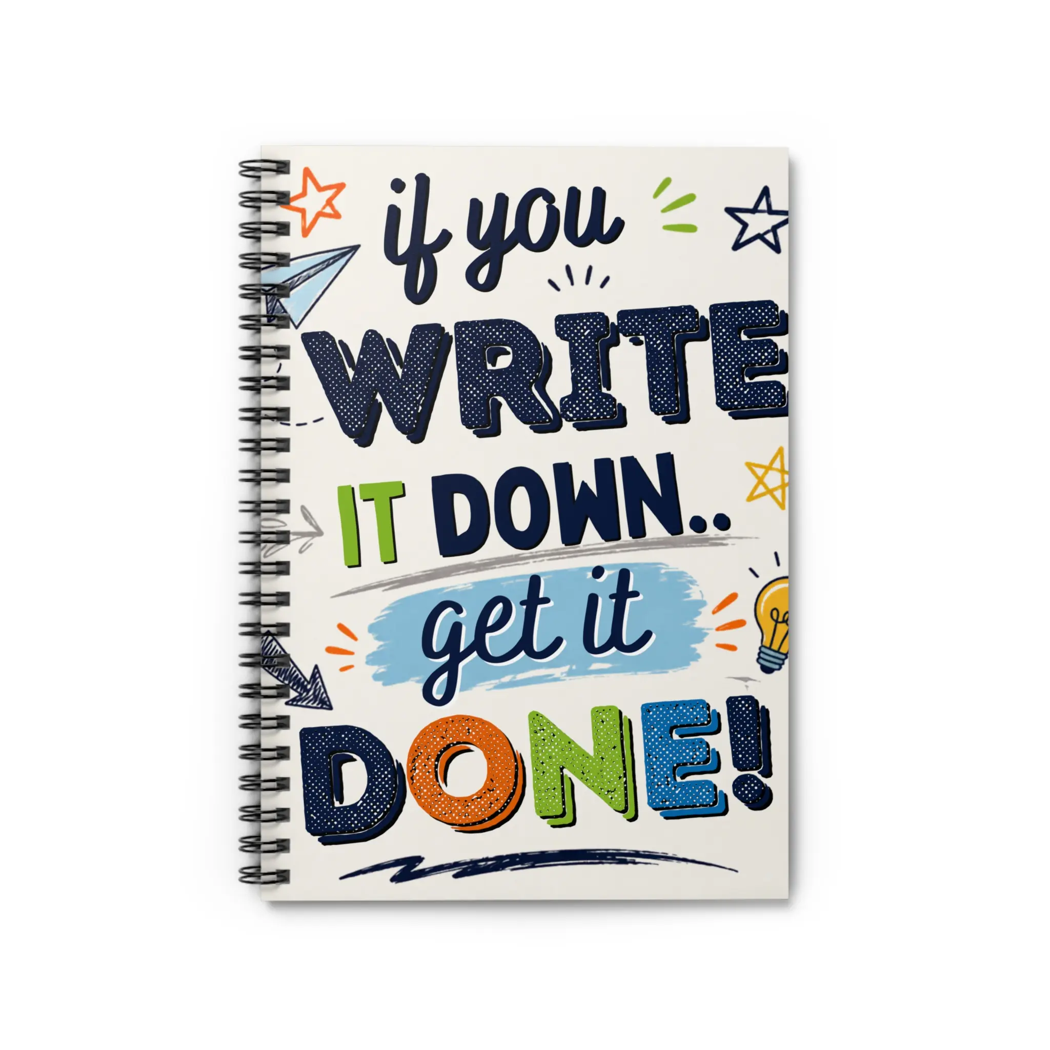 Motivational Spiral Ruled Notebook - Get It Done Journal for Writing, Includes Colorful Whimsical, Cute Aesthetic, Decorative Lettering, Hand-Drawn Design, Journal Style Notebooks (Office Stationery), Colorful Whimsical Notebooks