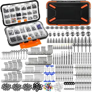 264/397pcs Fishing Accessories Kit, Organized Fishing Tackle Box with Tackle Included, Fishing Hooks, Fishing Weights Sinkers, Swivels, Beads, Fishing Gear Set Equipment for Bass Trout
