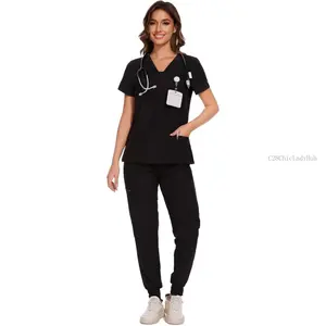 Scrubs for Women - V-Neck Top & Cargo Pants Scrubs Set with 10 PocketsC28ChicLadyHub