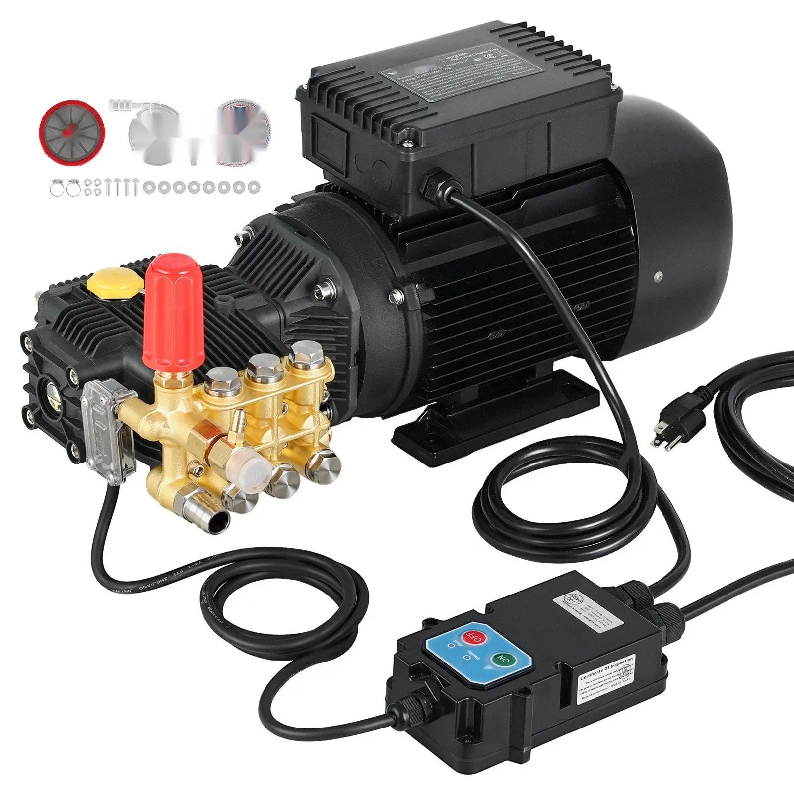 Electric Pressure Washer Pump Kit With 1220 PSI And 2.2 GPM, Triplex Pump, 2 HP Motor, 120 V, Adjustable Water Pressure, Ideal For Washing Cars, Gardens, Exterior Walls, Decks, Driveways, And Machinery Equipment