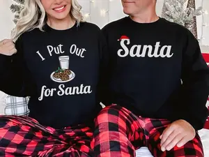 Couples Christmas Sweatshirts, I Put Out for Santa Shirt, Funny Holiday Matching Christmas Outfit Christmas Couples Husband Wife Xmas Shirts
