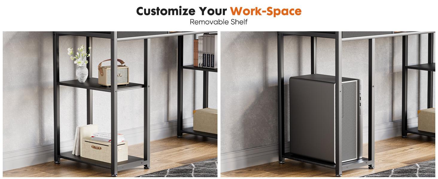 Sweet Furniture F Computer Desk with 2/3 Drawers 32/48 Inch with Storage Space Fabric Side Bag Headphone Hook Metal Frame Adjustable Feet