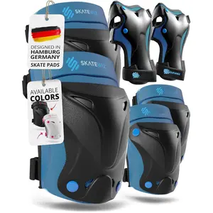 and Elbow Pads Adult - Skating Protective Gear - PROTECT-1 - Size L Blue - Wrist Guards Skating Pads, Skateboard, Roller Skate, Ice Skates For Women