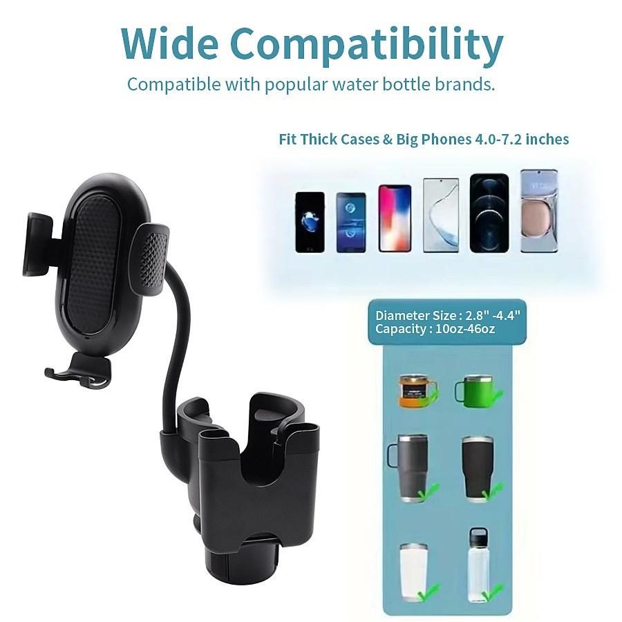 Cup Holder Phone Holder, 2026 Upgraded 3 in 1 Car Cup Holder Expander with Adjustable Base Long Gooseneck 360° Rotation, Cup Phone Holder for Car Fits All Smartphones and Most Bottles