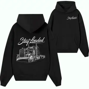 Stay Loaded Classic Semi Truck Hoodie – Black Big Rig Graphic Pullover Featuring Detailed Diesel Truck Illustration for Trucker Lifestyle Fans