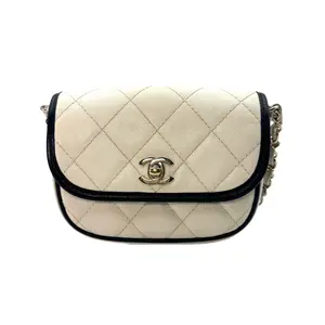 Pre-owned CHANEL Caviar Crossbody Bags White Mini CC Quilted Round Flap Messenger Bag(31***36) CC1207