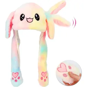 P-KCP04  Animal Hat with Ears Moving Jumping Pop Up Beating Hat Plush Holiday Cosplay Dress Up Funny Gift for Kids