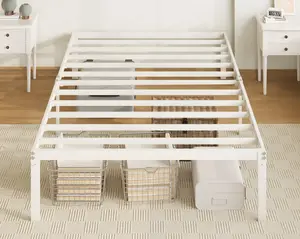 Allewie Twin Size Bed Frame, 14 inch Metal Platform Beds with Storage Space, No Box Spring Needed and Easy Assembly, White