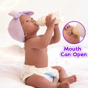 18-inch Deep Beige Realistic Doll - Handmade Full-Body Soft Reborn Doll with lifelike beige texture, open/closed eyes and open mouth. Comes with outfit, perfect for collection gifts and role-play toys (Weight: 5.29-5.51 lbs)