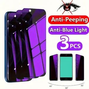 3pcs Privacy Blue Light Blocking Tempered Glass Screen Protector For iPhone 17 17Air 17Pro 17Pro Max iPhone 16 15 14 13 12 11 Pro Max ProMax Plus Eye Protection Purple Glass