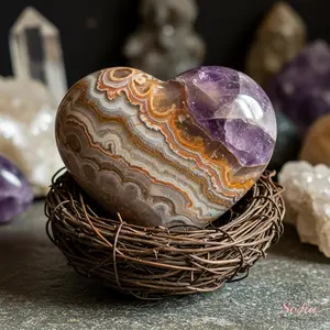 Amethyst Lace Agate Heart, Polished Stone Tumbles, Heart-shaped Crystal, Desk Decoration Mineral Specimen Worry Stone Gemstone Collection