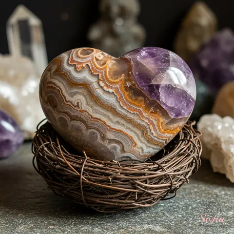 Sofiadesignsboutique Polished Amethyst Lace Agate Hearts - 2~2.5 Inches Natural Gemstone Specimens, Worry Stones with Unique Design, Desk Decor for Collections (Jewelry Accessories & Derivatives) Highlighting Natural Beauty