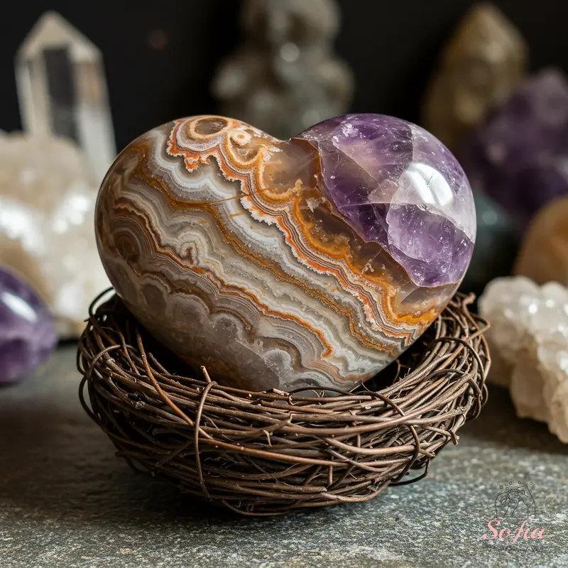 Sofiadesignsboutique Polished Amethyst Lace Agate Hearts - 2~2.5 Inches Natural Gemstone Specimens, Worry Stones with Unique Design, Desk Decor for Collections (Jewelry Accessories & Derivatives) Highlighting Natural Beauty