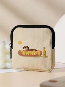 Hot Dog Pattern Coin Wallet, Multifunctional Storage Bag, Durable Polyester, Digital Printing, Key Card Holder, Ideal Gift