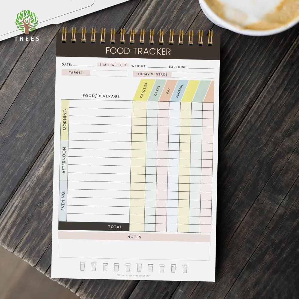 Food Tracker Planner, 1 Count Double-sided Spiral Bound Food Log for Diet & Nutrition, Daily Planner, Healthy Diet Plan Book