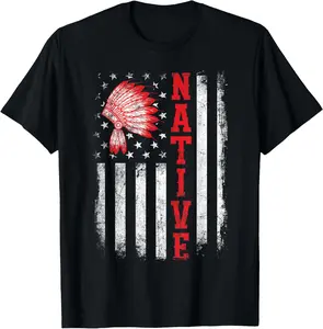 Women's 100% Cotton Short-Sleeve Round Neck Graphic T-Shirt - Distressed Vintage Streetwear Top, Casual Everyday Clothes with Native American, USA Flag, Cherokee Indigenous Designs