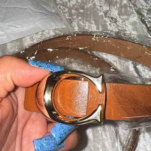 French Simple Style C-Shaped Buckle Genuine Leather Thin Belt for Women, Skinny Belts, Commuter Suit Shirt Decoration Waistband, Fashion Accessory