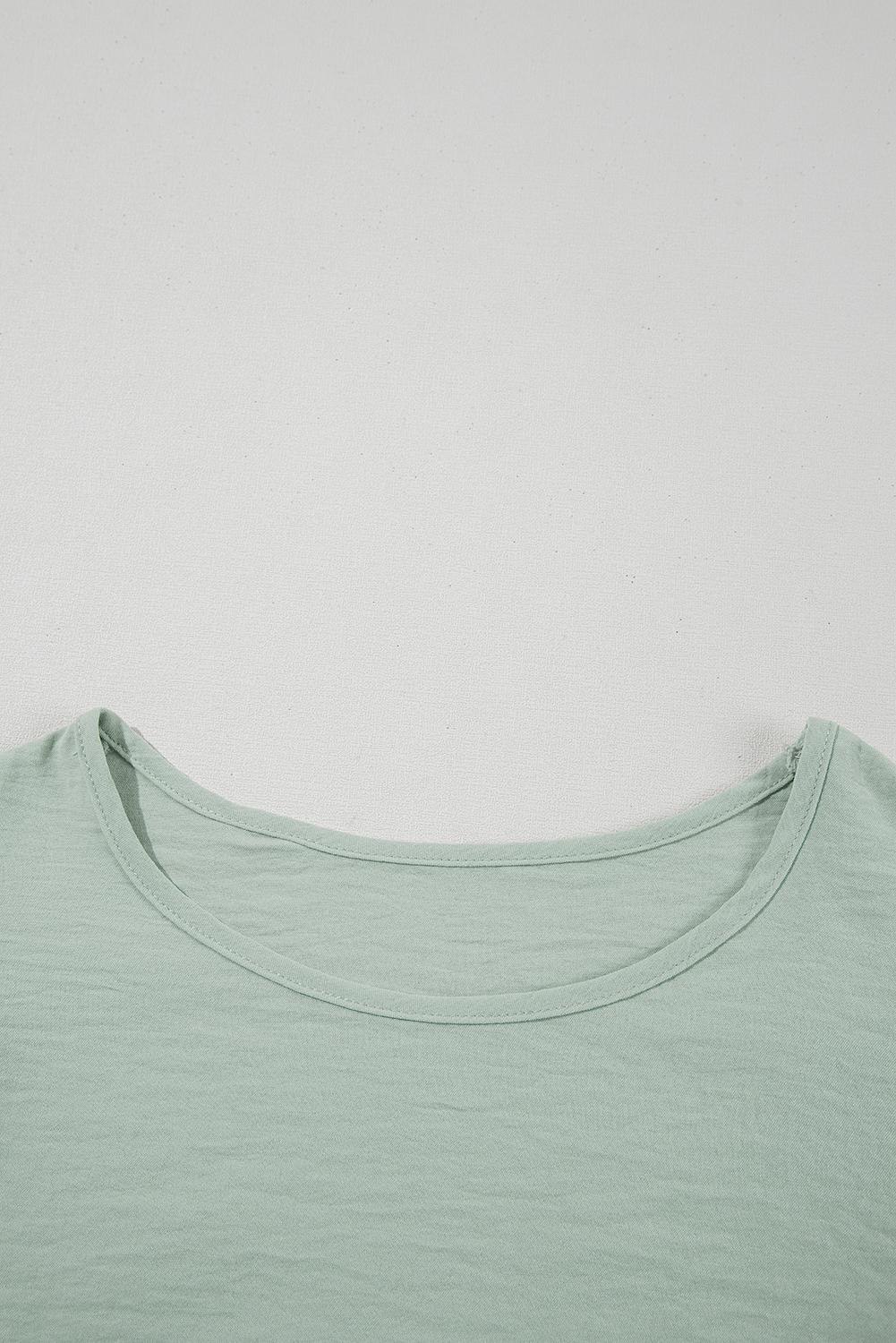 Mist Blue Solid Color Ruffled Short Sleeve Casual Blouse