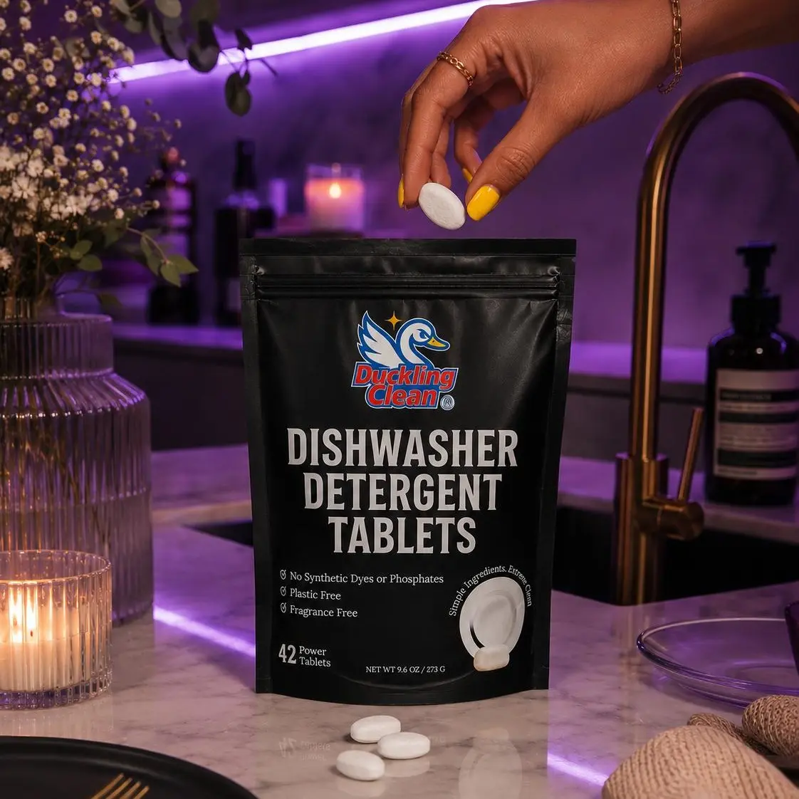 Duckling Clean Dishwasher Detergent Tablets – No PVA Plastic Film, Fragrance-Free