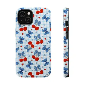 [ Compatible with magnetic and non-magnetic ] Coquette Cherry & Bow Gingham Shockproof Phone Case for iPhone 15 Pro Max/16 Pro Max/17 Pro Max & Galaxy S24 Ultra/S25 Ultra/S26 Ultra