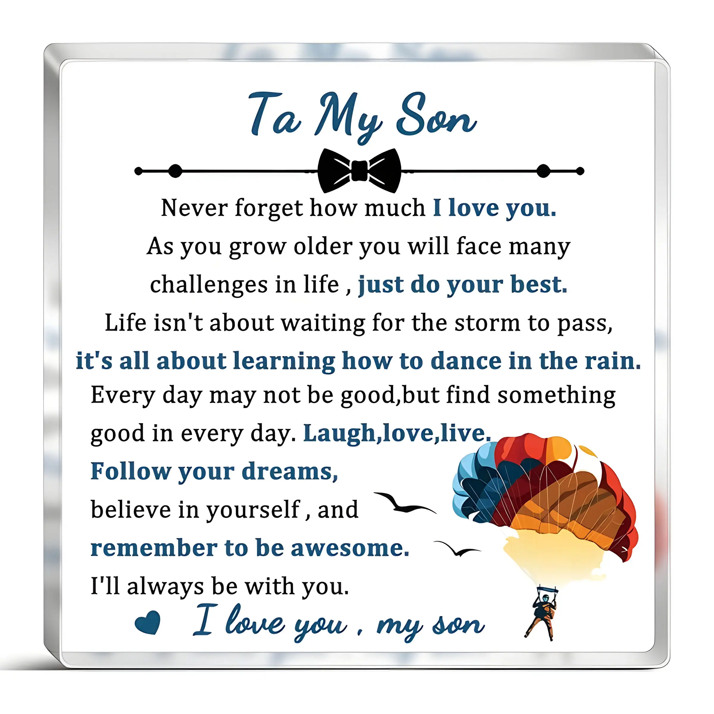 Acrylic Block Plaque Gift for Son, Desk Decoration Sign, Graduation Gift, Birthday Present for Grandson, Office Decor, Acrylic Photo Plaque, Acrylic Desktop Plaque