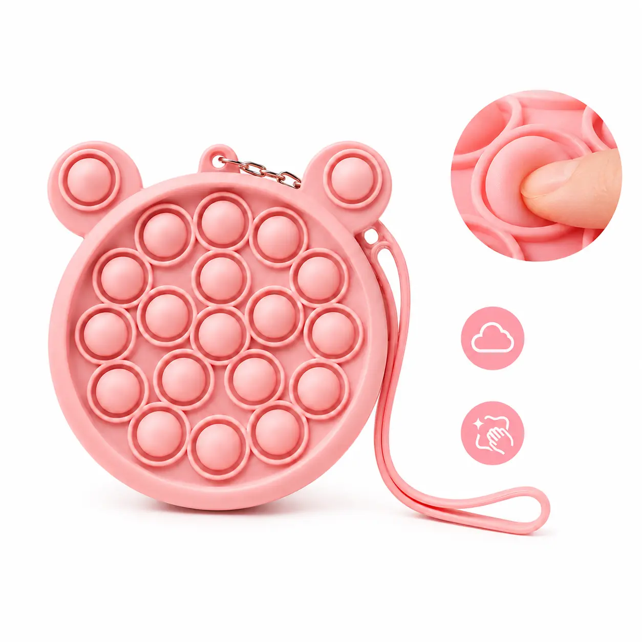 Cute Bear Bubble Fidget Coin Purse - Soft Silicone Mini Wallet with Zipper and Wrist Strap, Portable Sensory Popper Pouch for Coins, Cards, Keys and Earbuds, Travel Toy Gift for Kids and Adults