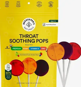Kids Throat Soothing Lollipops by Beekeeper's Naturals - Doctor Formulated Immune Support, Vitamin D & Honey, Under 2g Sugar, Clean Ingredients,15 ct