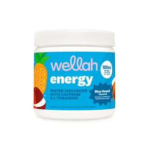 Wellah Energy 30 Servings - 100mg Caffeine & L-Theanine for Focus & Performance - Blue Hawaii Flavored Water Enhancer
