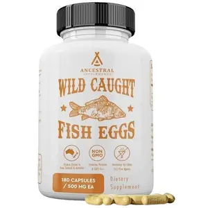 Ancestral Supplements Omega-3 Supplement Capsules, Wild Caught Fish Egg Source with Vitamins A, D & K2, 2400mg, 180 Count