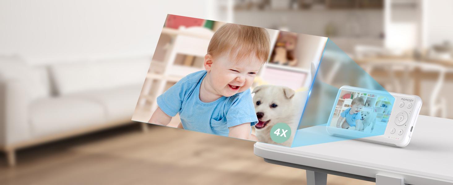 Momcozy Baby Monitor with 2 Cameras 5’ 1080P Split Screen Video Baby Monitor with Camera and Audio no WiFi for Baby Safety 5000mAh Battery Infrared Night Vision 2-Way Audio 960ft