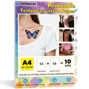 Printable Temporary Tattoo Paper A4 Size 5 Sheets, Inkjet Printer Compatible, DIY Blank Skin Transfer Sheet for Legs Chest Arms Back